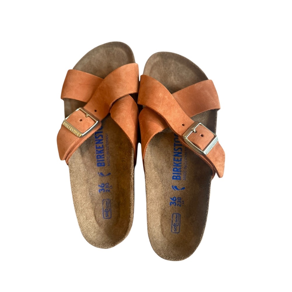 Birkenstock Siena Burnt Orange Nubuck Leather Soft Footbed Sandals 36 L5